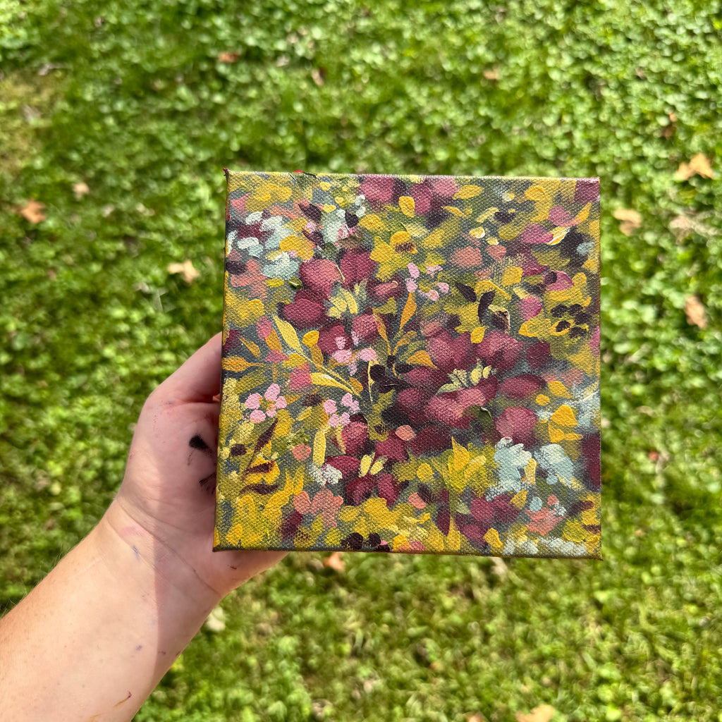 Maroon Florals Original Painted Canvas #11