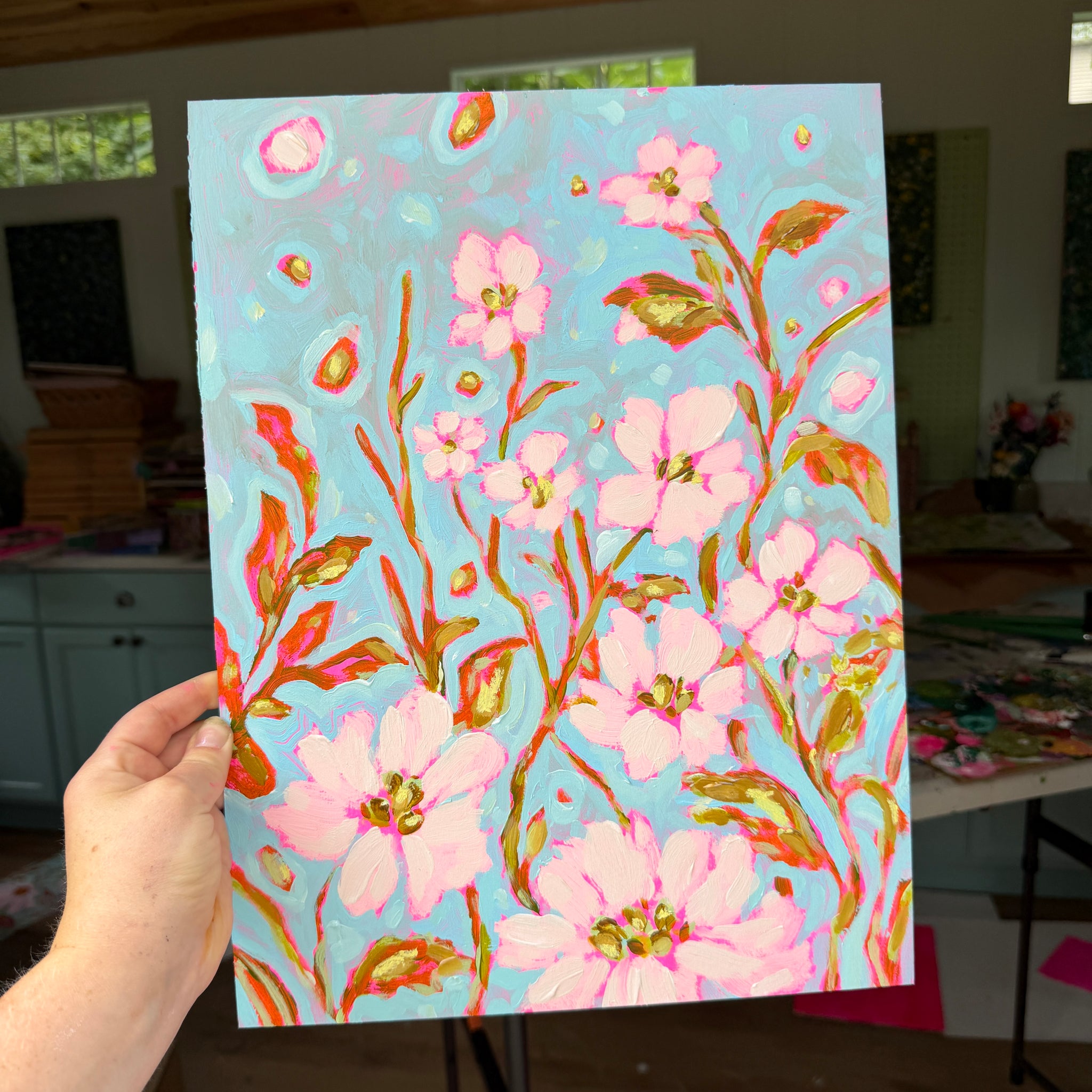ころん　アートパネル　宮坂なこ　CANVAS+GARDEN Bright Abstract Garden Original Artboard No. 12 – KT's Canvases