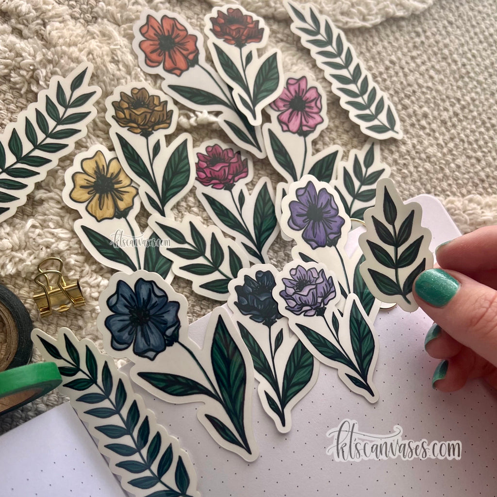 Colorful Florals Sticker Pack (16 clear stickers included)