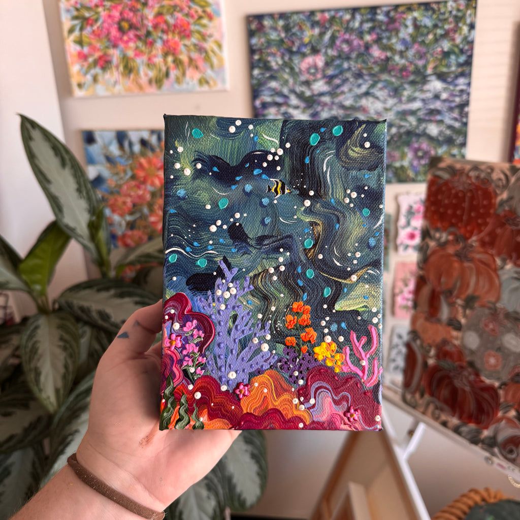 Florals Under the Sea #1A Original Painted Canvas