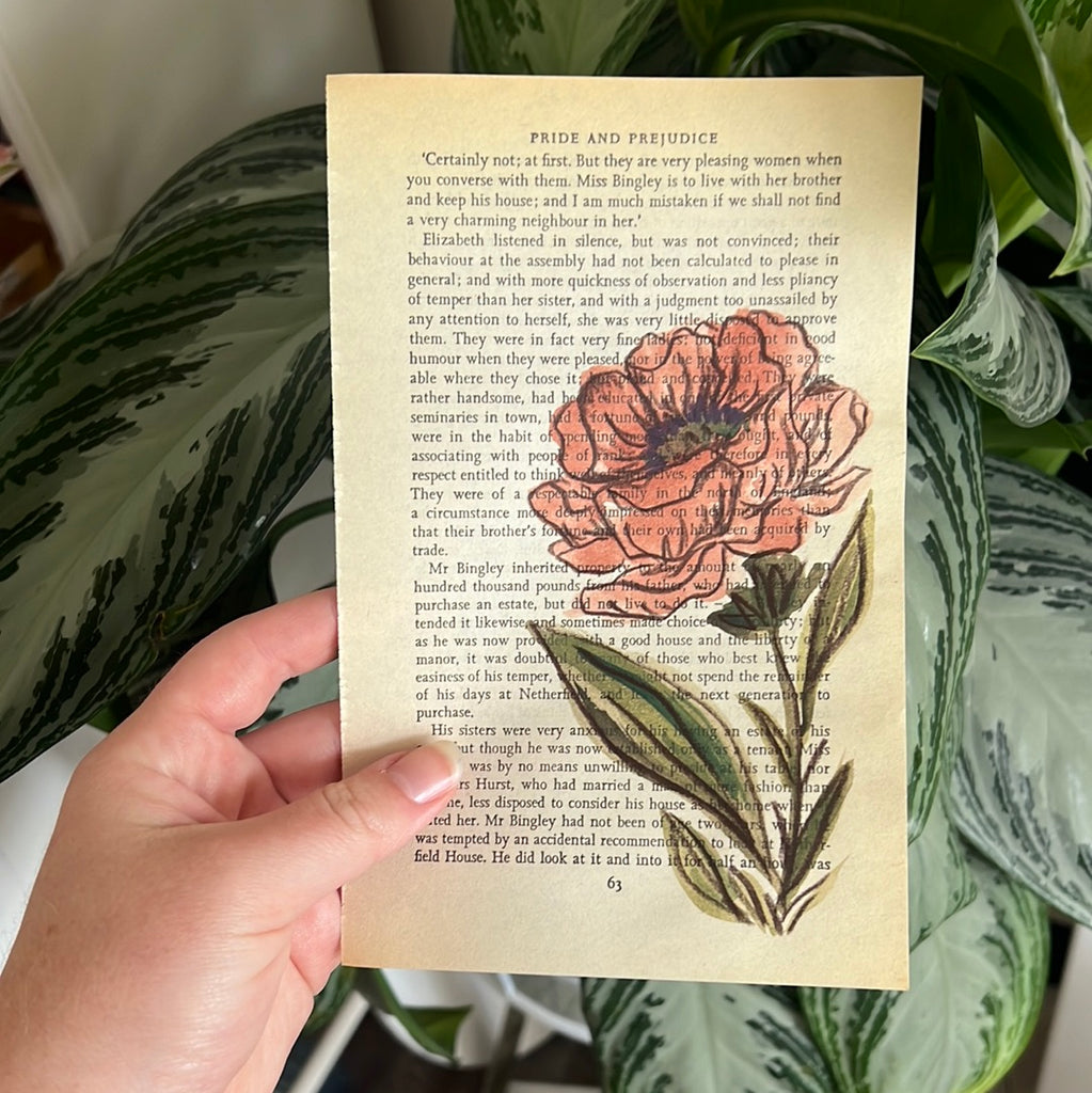 Floral Original Painted Book Page Paper #30