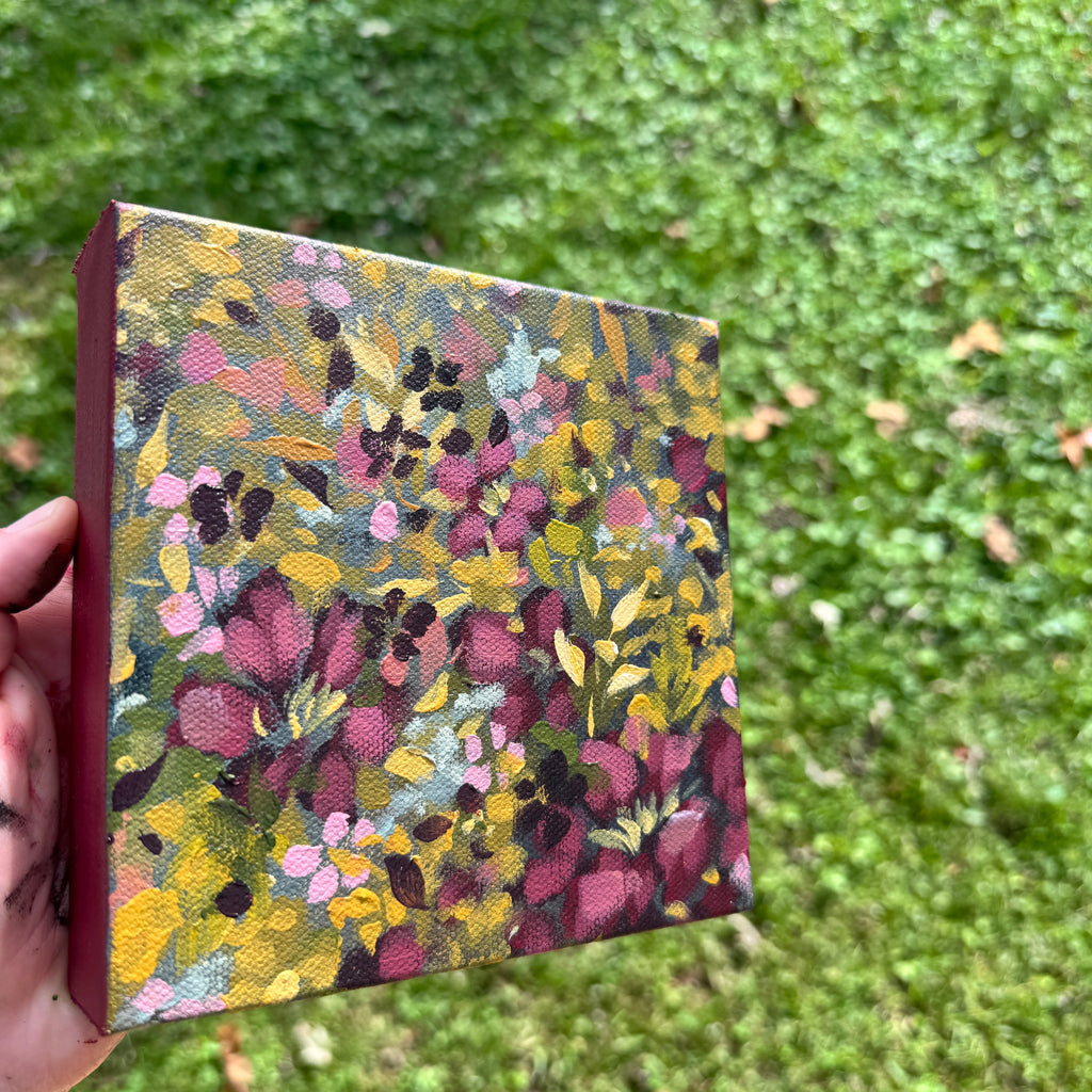 Maroon Florals Original Painted Canvas #6