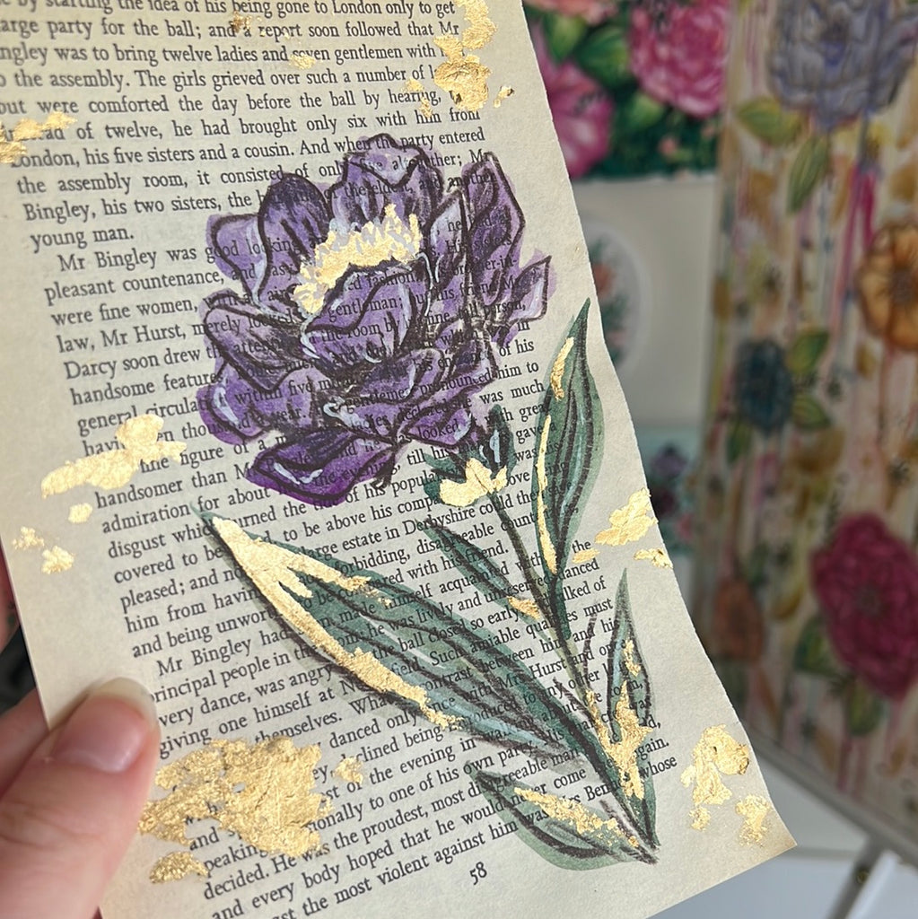 Floral Original Painted Book Page Paper #33