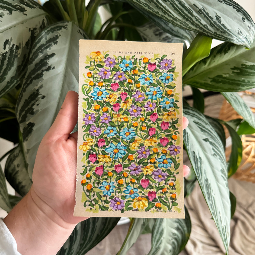 Floral Original Painted Book Page Paper #1