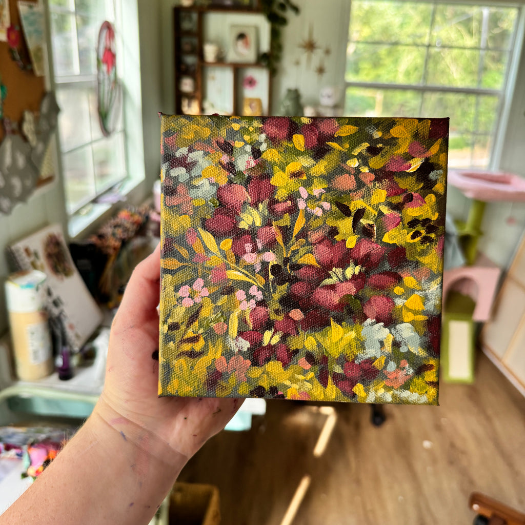 Maroon Florals Original Painted Canvas #11