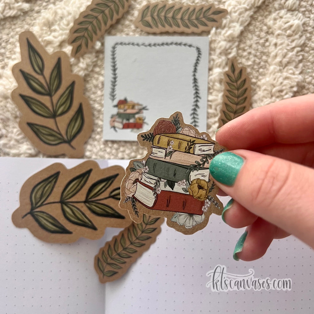 Bookish Sticker Designs Bookish Florals Sticker Pack (8 kraft paper stickers included) – KT's ...