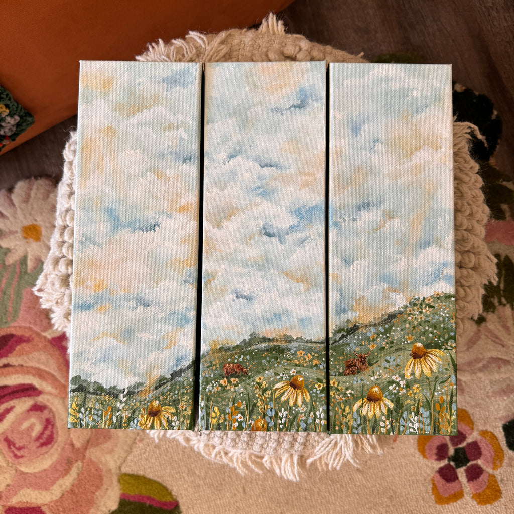 Floral Countryside Set of 3 Original Painted Canvas