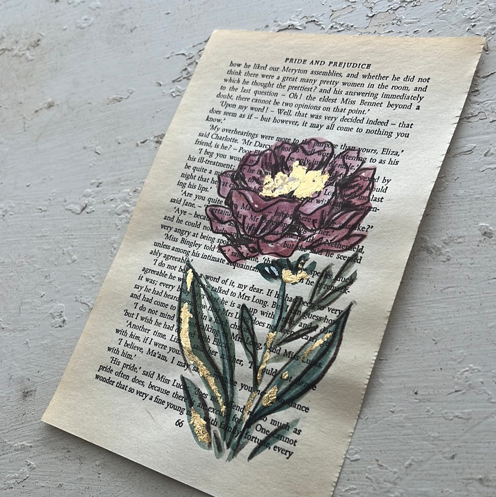 Floral Original Painted Book Page Paper #29