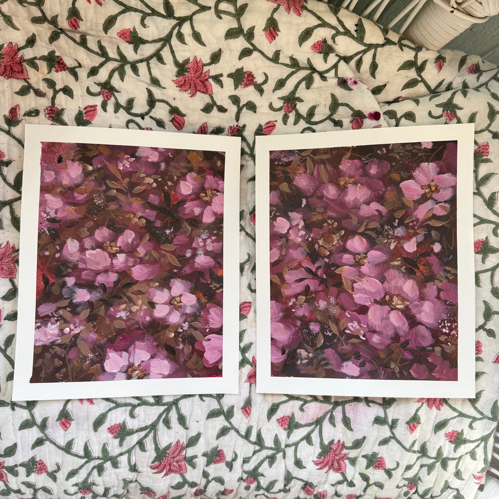Original Ella’s Pink Abstract Garden Art Paper Set of 2
