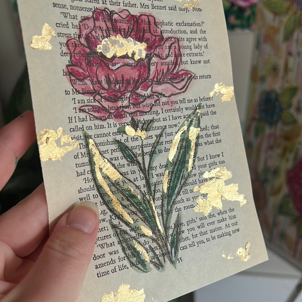 Floral Original Painted Book Page Paper #32