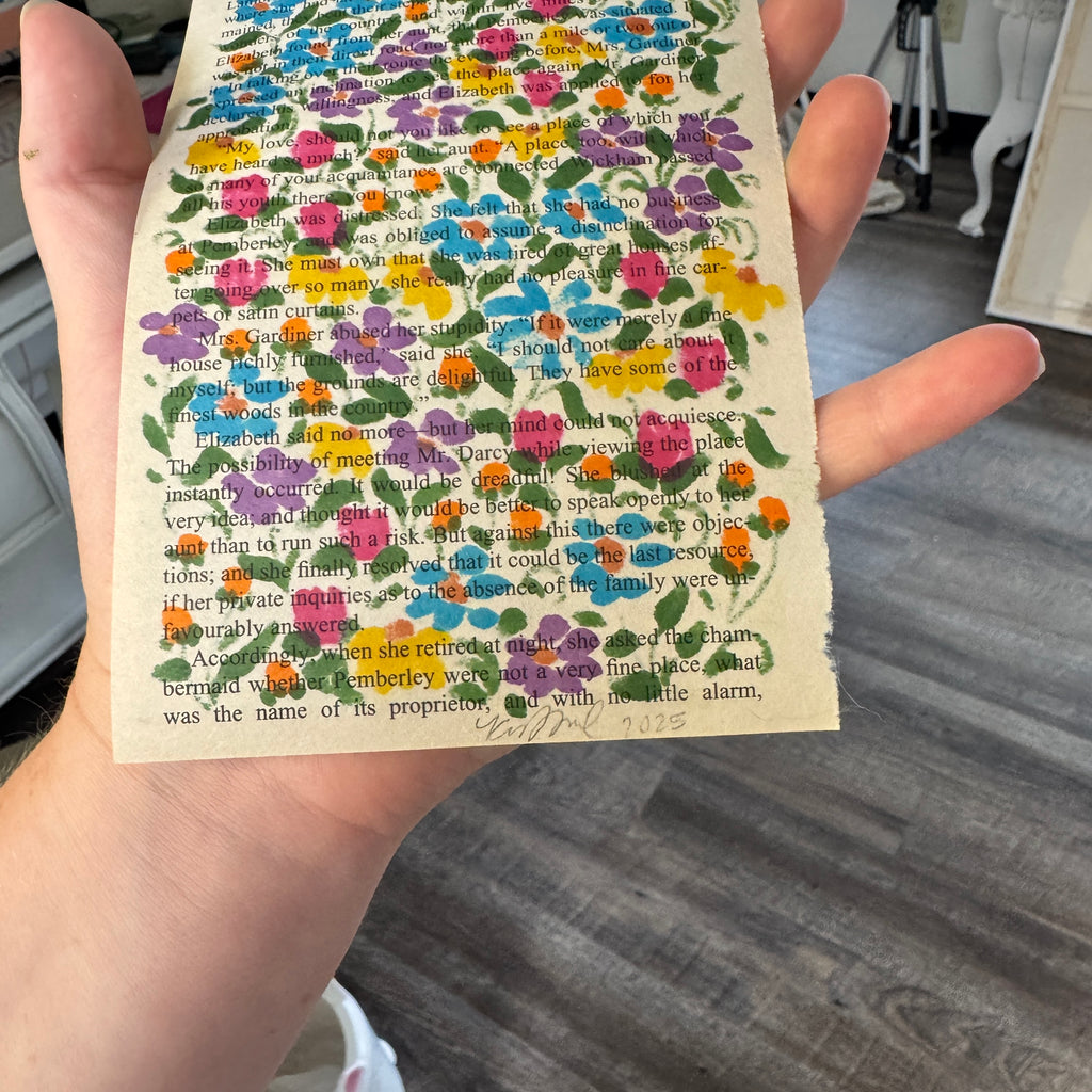Floral Original Painted Book Page Paper #1
