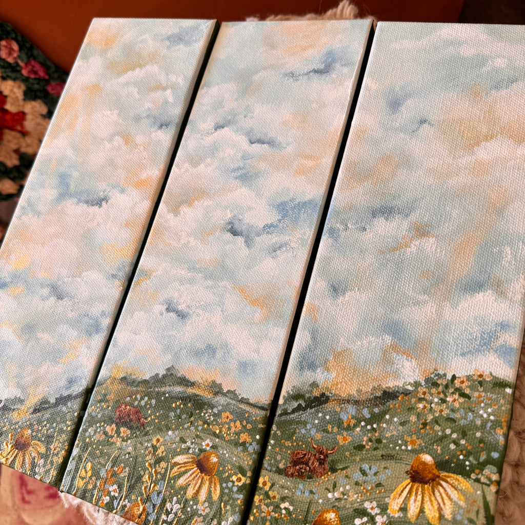 Floral Countryside Set of 3 Original Painted Canvas