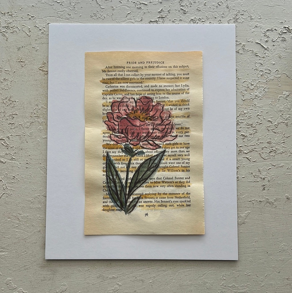 Floral Original Painted Book Page Paper #28