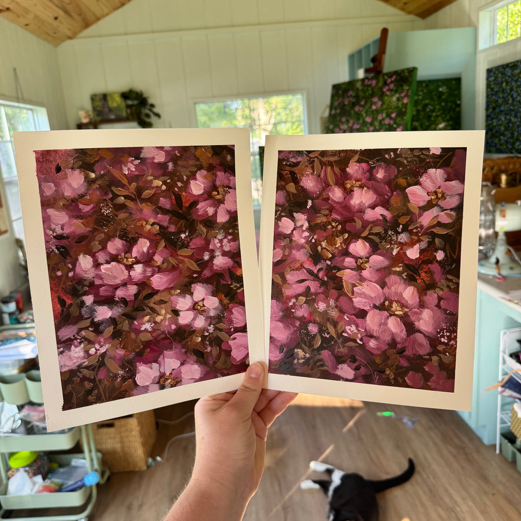 Original Ella’s Pink Abstract Garden Art Paper Set of 2