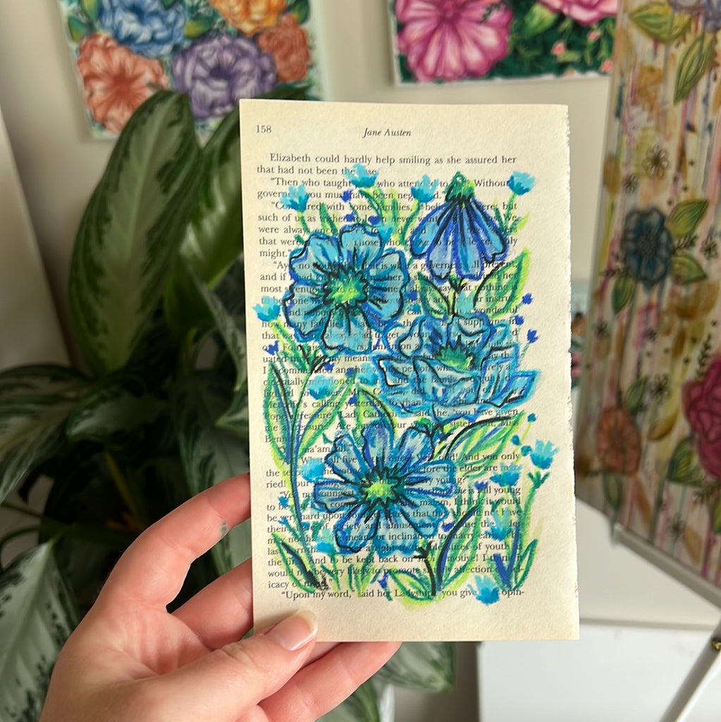 Floral Original Painted Book Page Paper #27