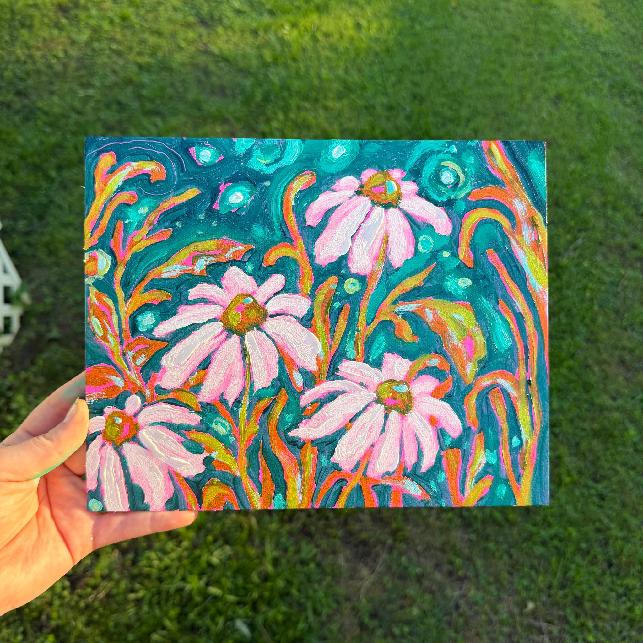 アート★美人画★キャンパス画★オリエンタル★縦700mm横500mm★used Bright Abstract Garden Original Artboard No. 7 – KT's Canvases