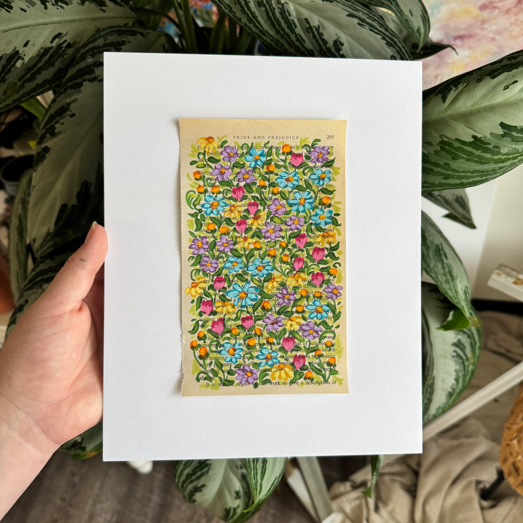Floral Original Painted Book Page Paper #1