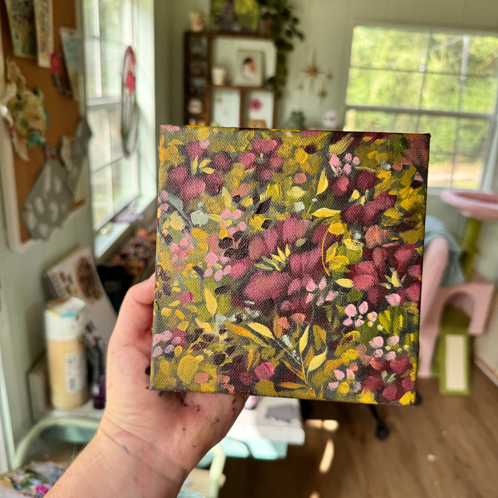 Maroon Florals Original Painted Canvas #10