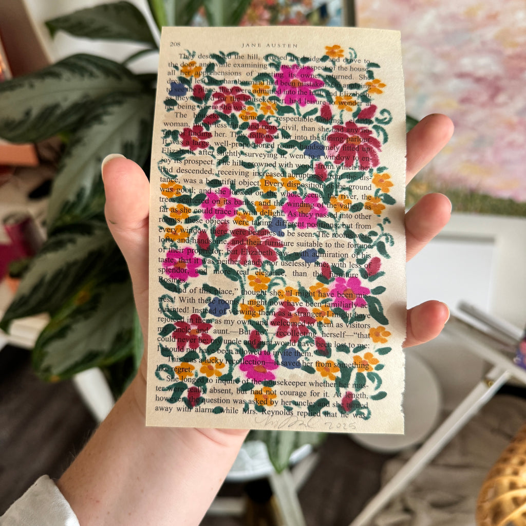 Floral Original Painted Book Page Paper #2