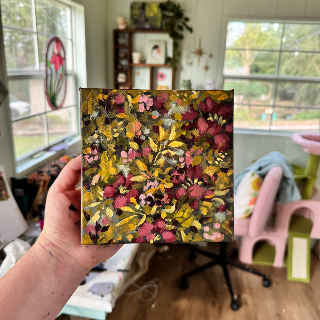 Maroon Florals Original Painted Canvas #1