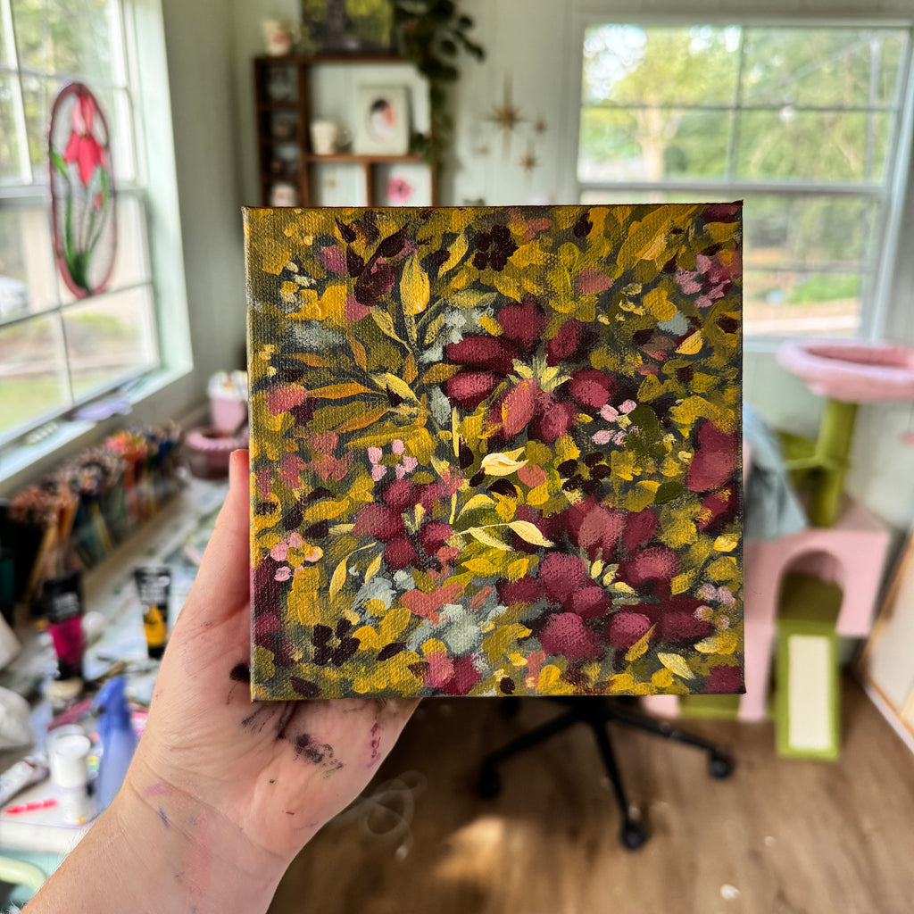 Maroon Florals Original Painted Canvas #3