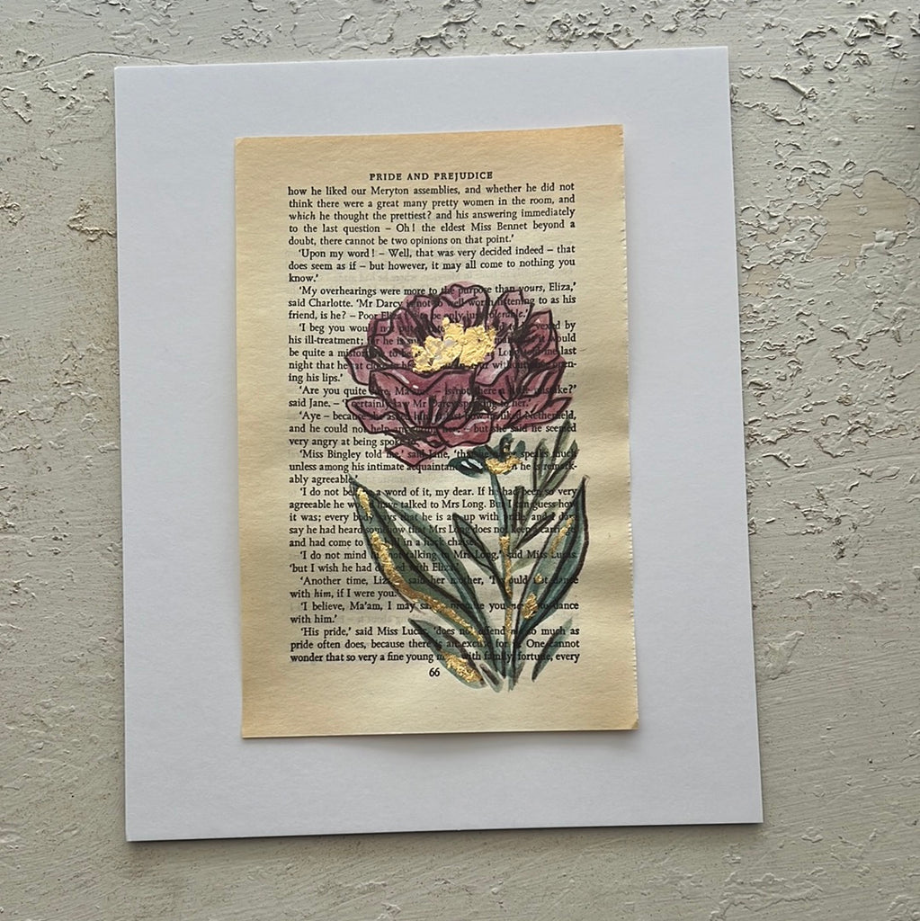 Floral Original Painted Book Page Paper #29