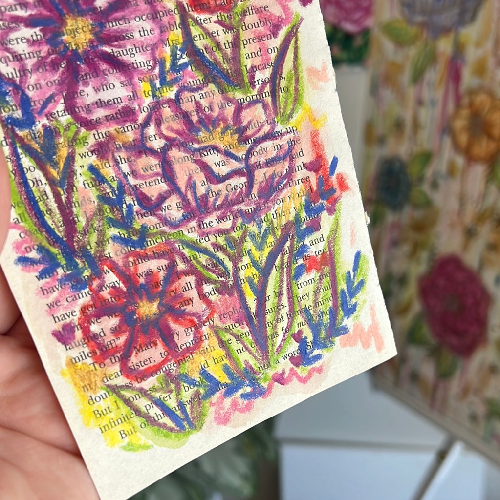 Floral Original Painted Book Page Paper #38