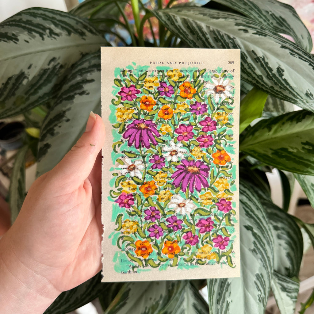 Floral Original Painted Book Page Paper #3