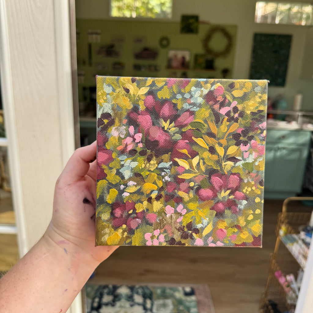 Maroon Florals Original Painted Canvas #9