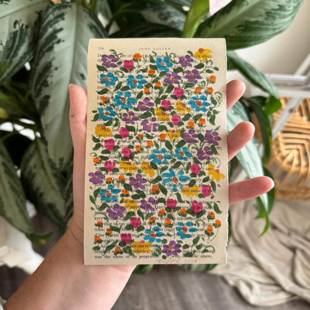 Floral Original Painted Book Page Paper #1
