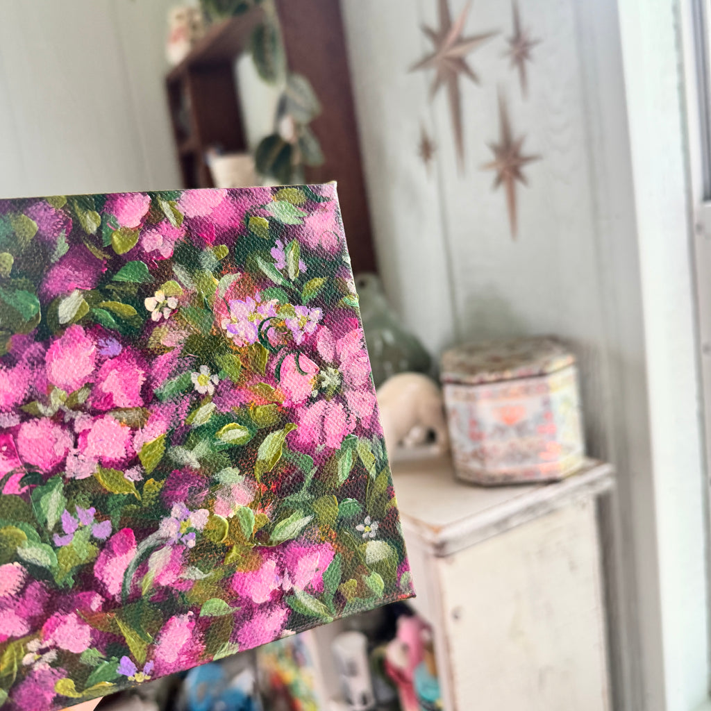 Magenta Florals Original Painted Canvas #1