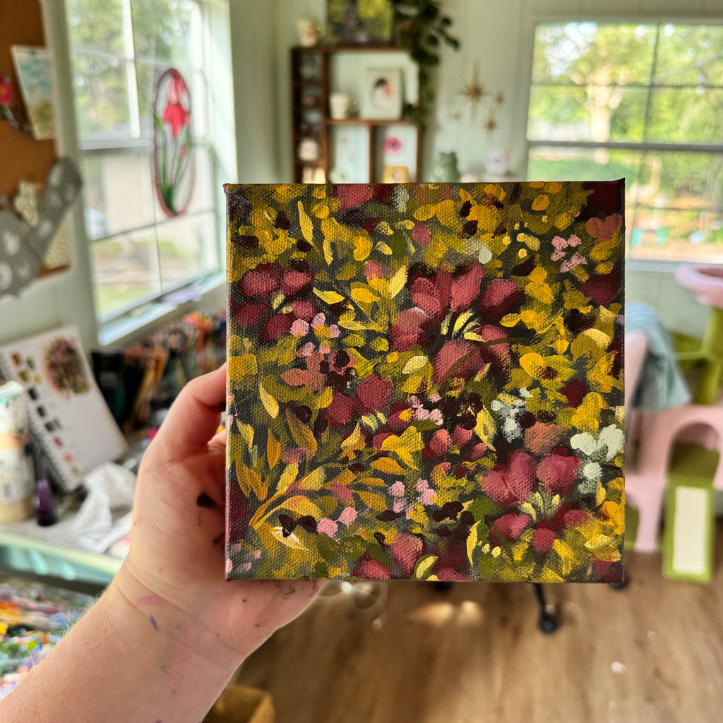 Maroon Florals Original Painted Canvas #7