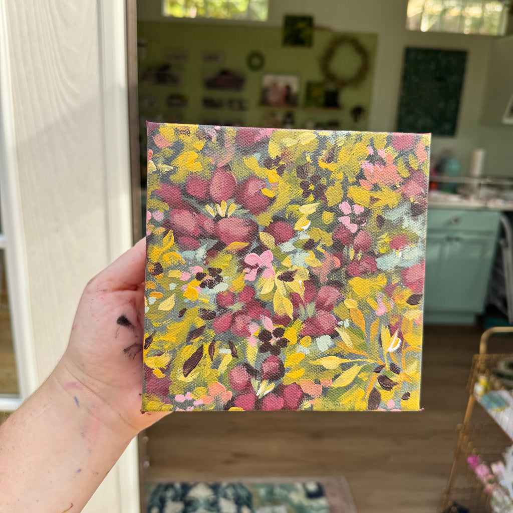Maroon Florals Original Painted Canvas #8