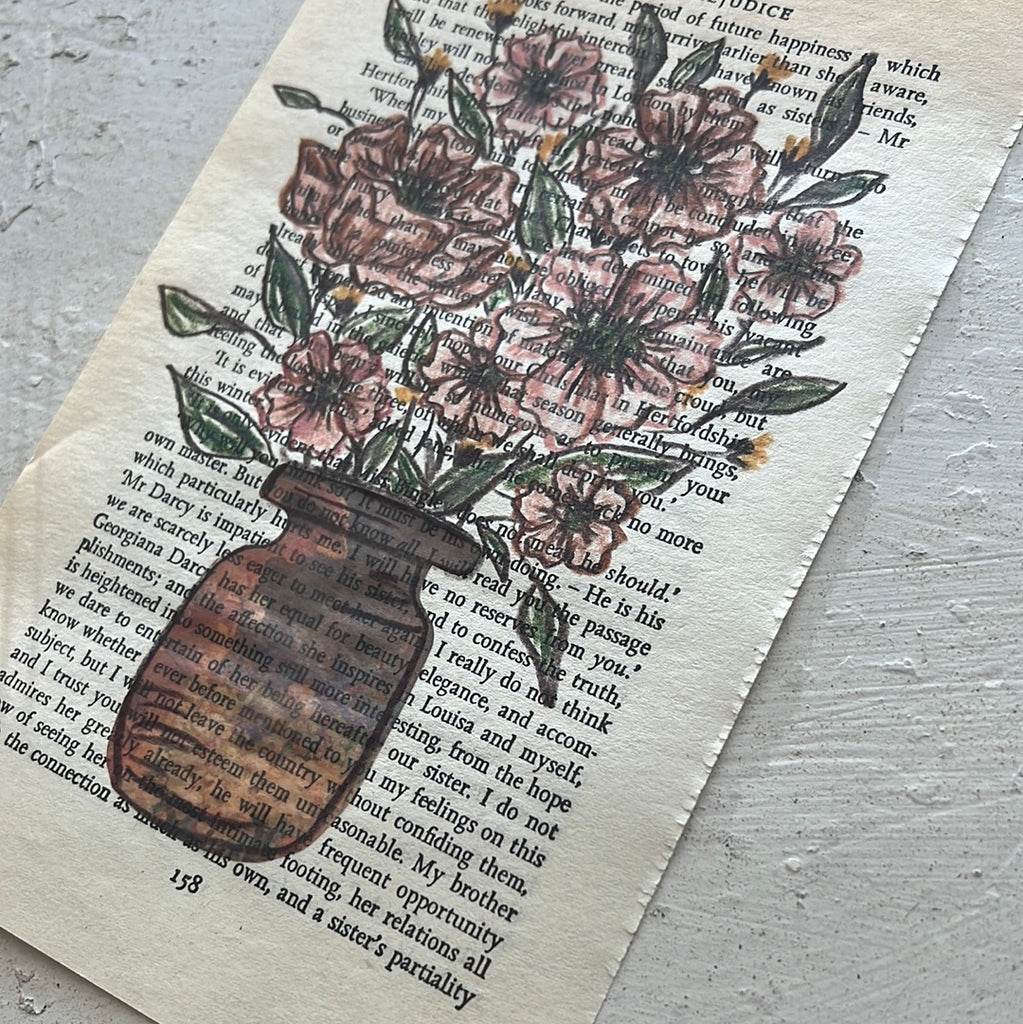 Floral Original Painted Book Page Paper #25