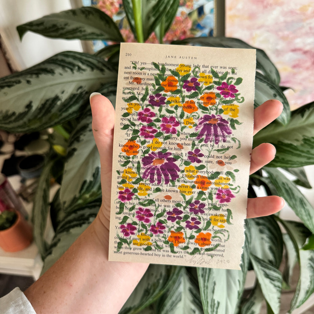 Floral Original Painted Book Page Paper #3