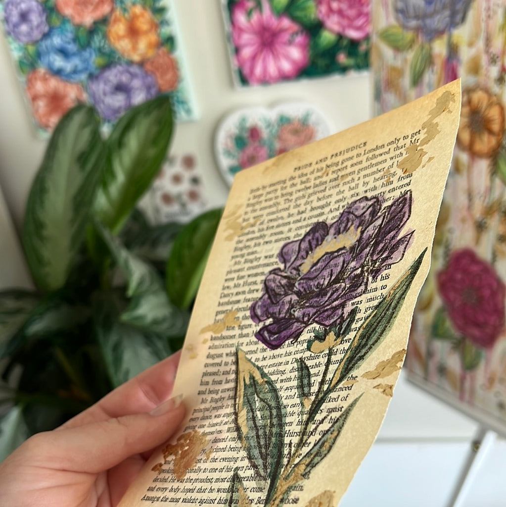 Floral Original Painted Book Page Paper #33