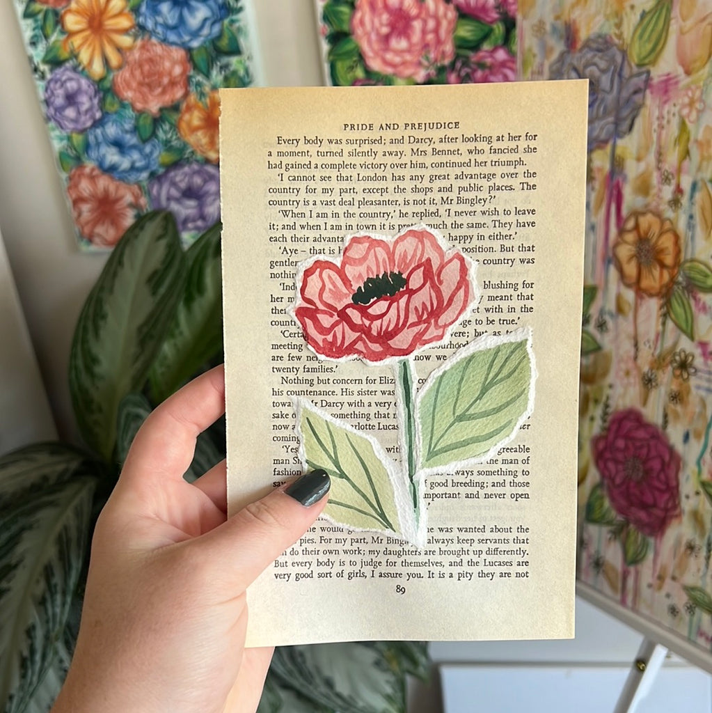 Floral Original Painted Book Page Paper #39