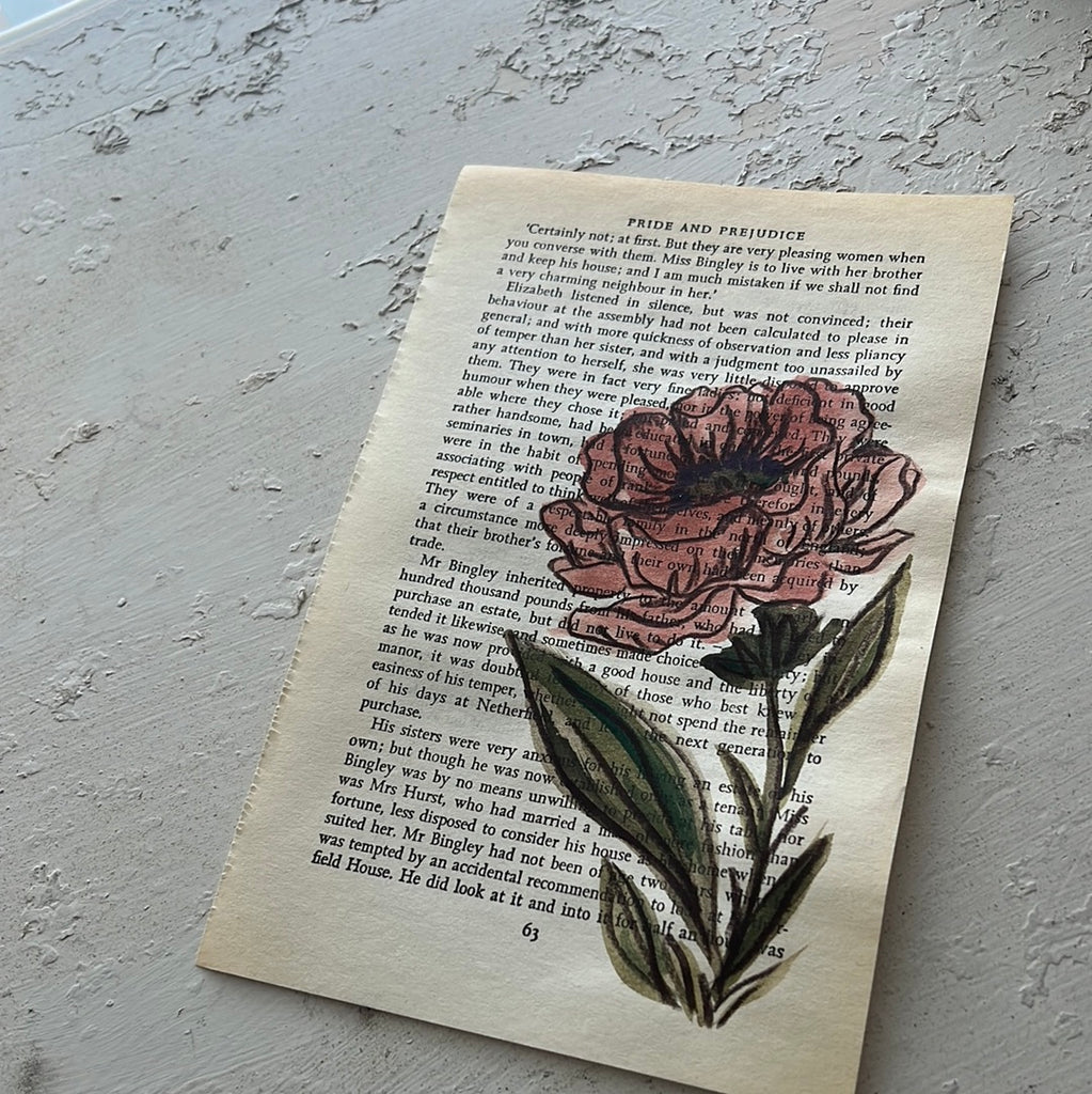 Floral Original Painted Book Page Paper #30