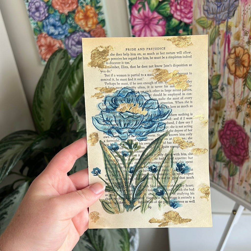 Floral Original Painted Book Page Paper #34