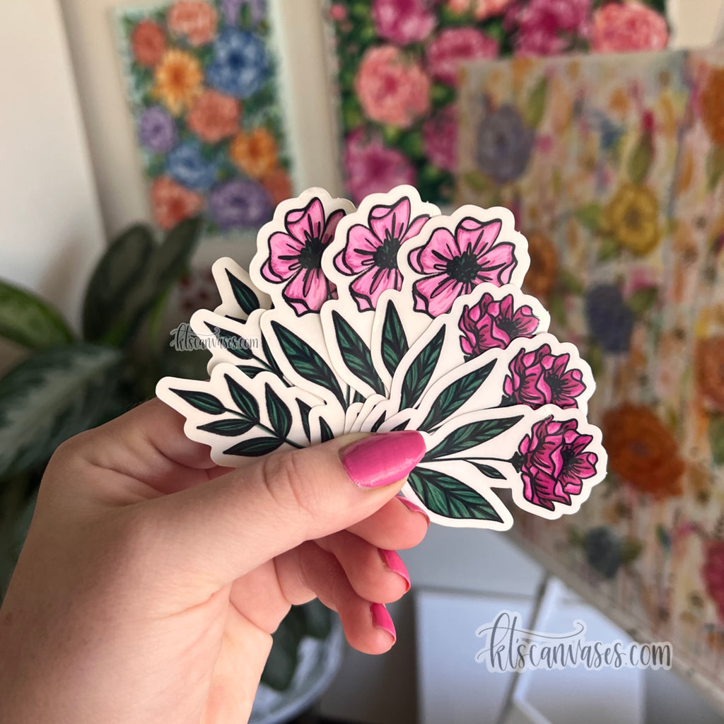 PINK Florals Sticker Pack (9 clear stickers included)
