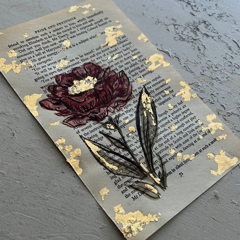 Floral Original Painted Book Page Paper #35
