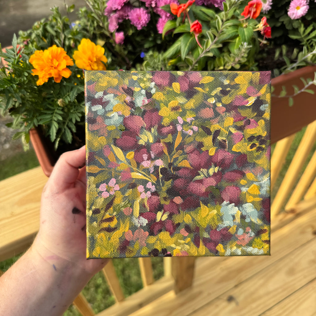 Maroon Florals Original Painted Canvas #11