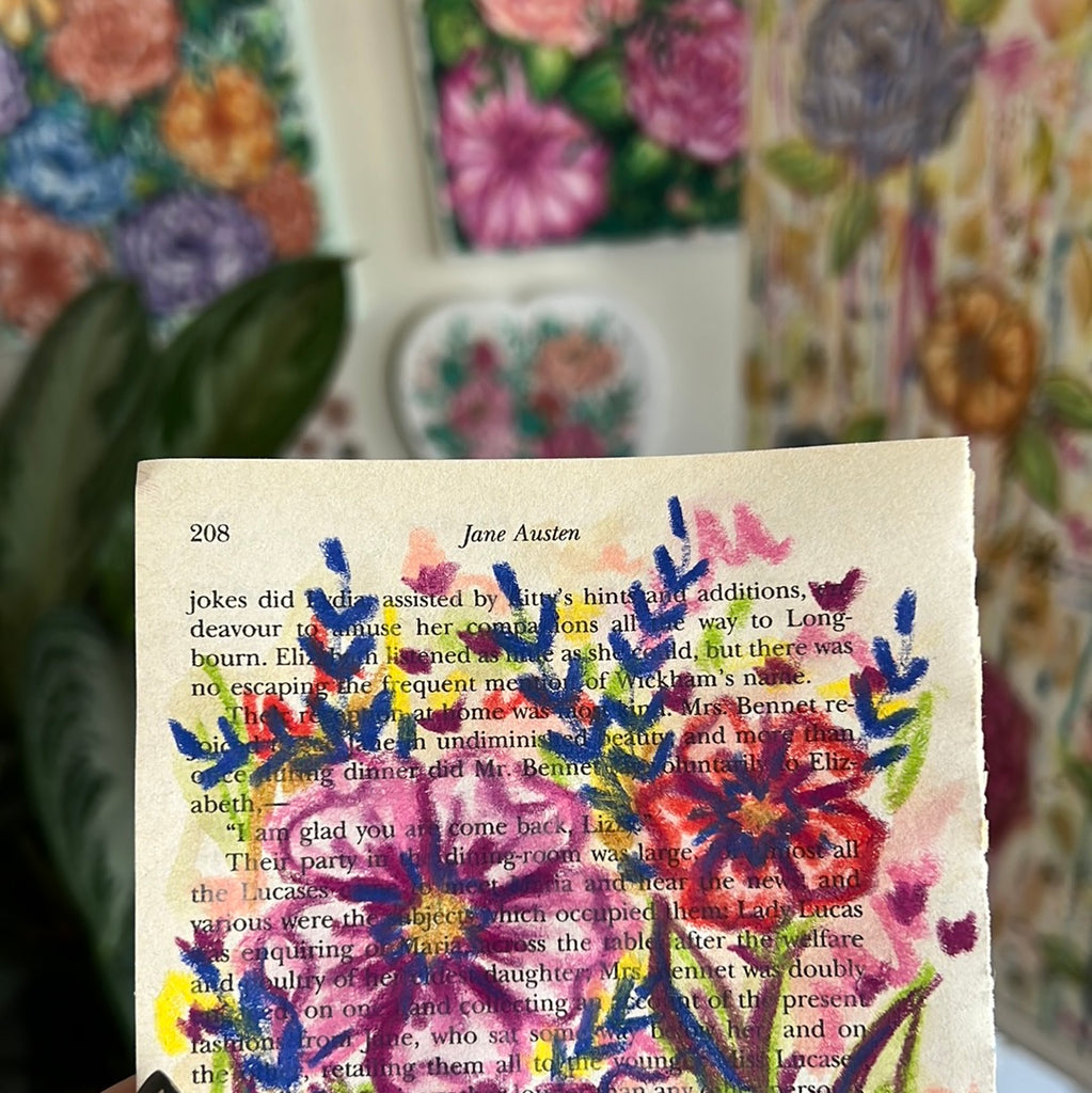Floral Original Painted Book Page Paper #38