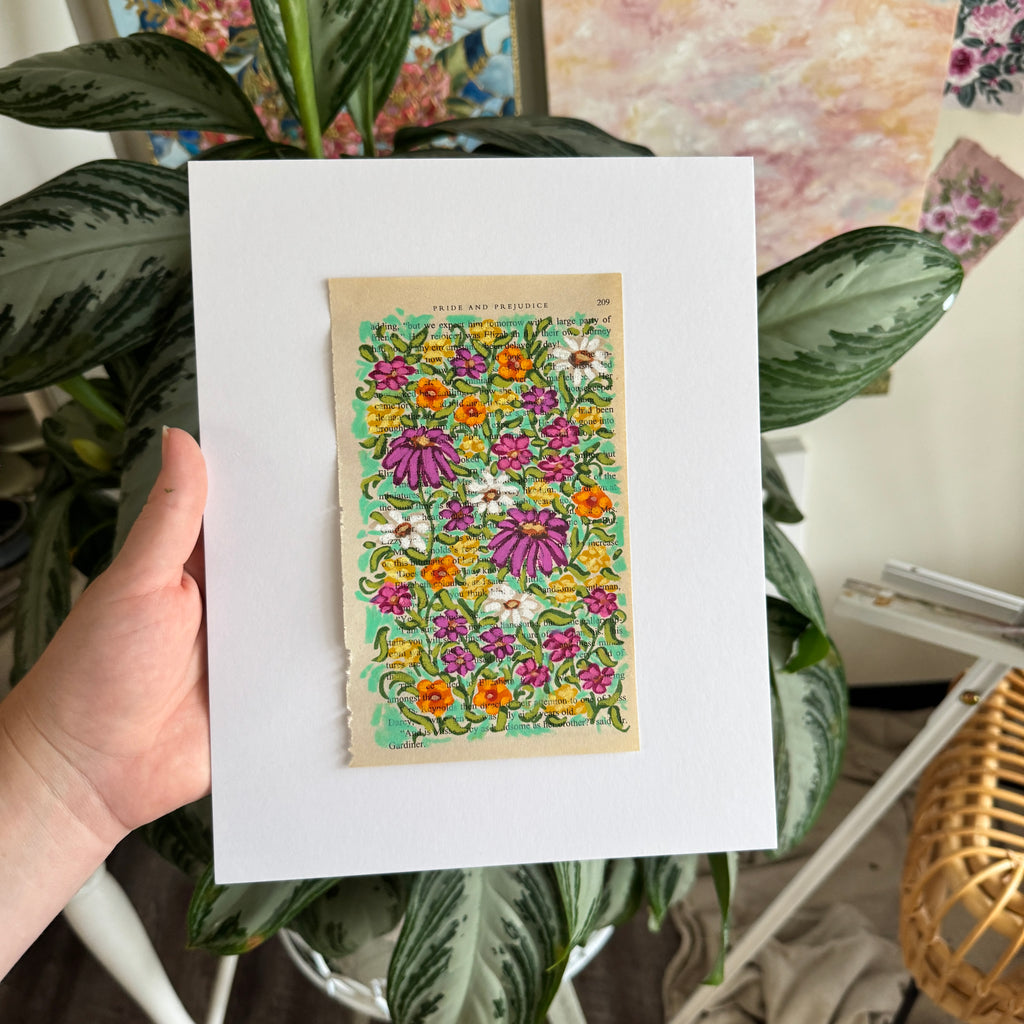 Floral Original Painted Book Page Paper #3