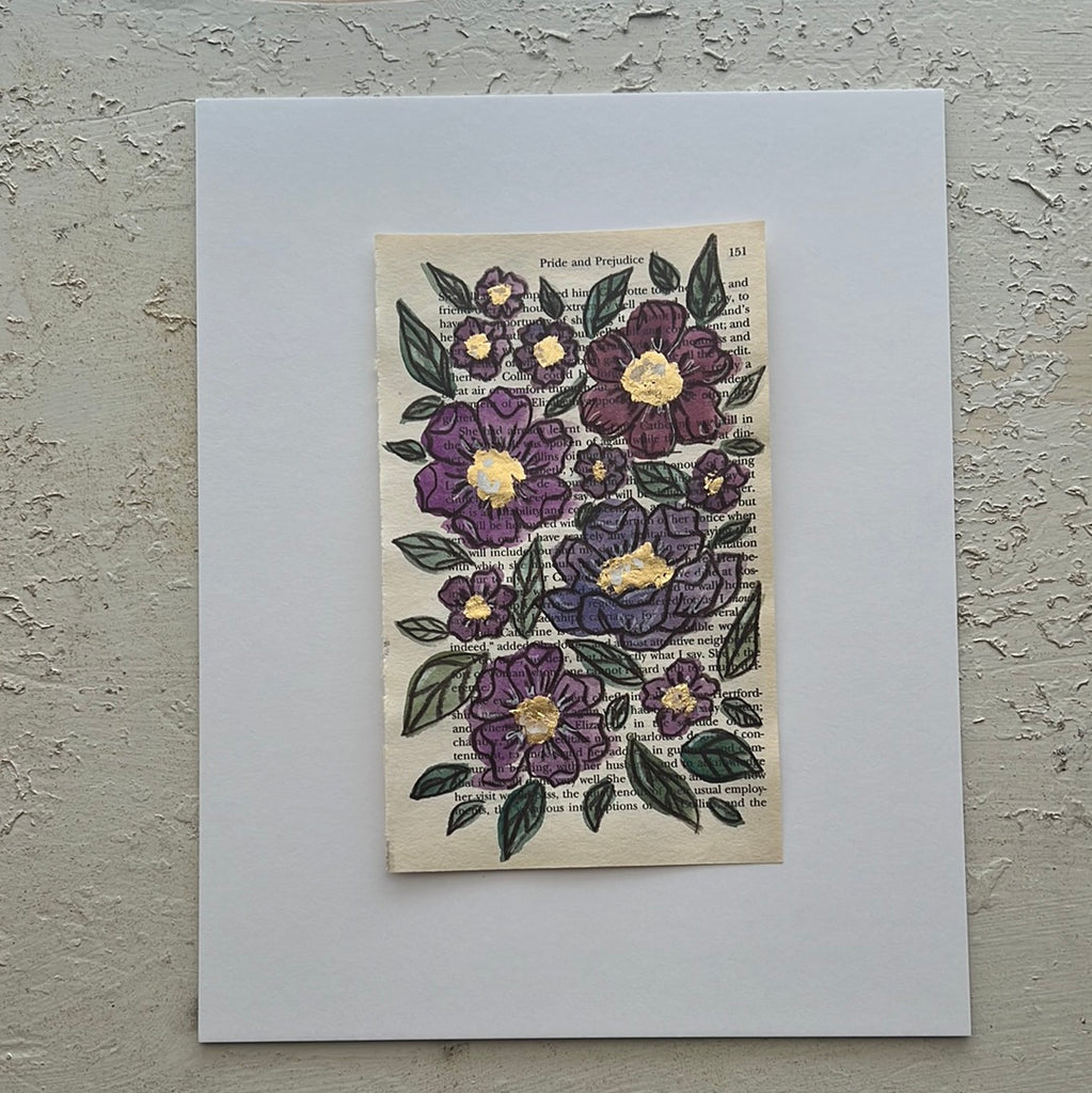 Floral Original Painted Book Page Paper #37