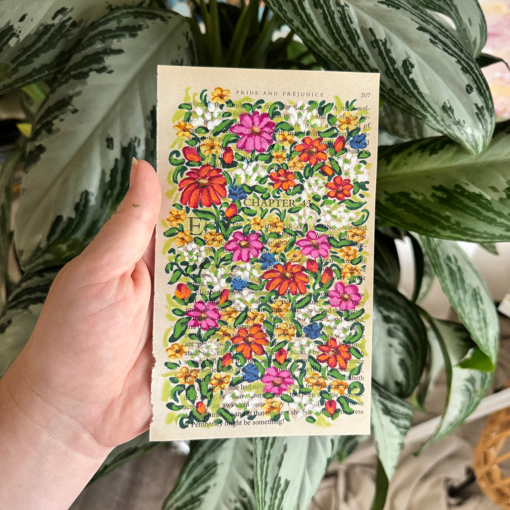Floral Original Painted Book Page Paper #2