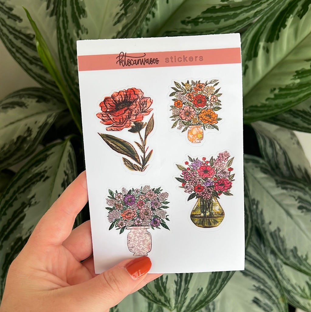 Bookish Florals Set of 4 Mini Stickers (1 sheet)