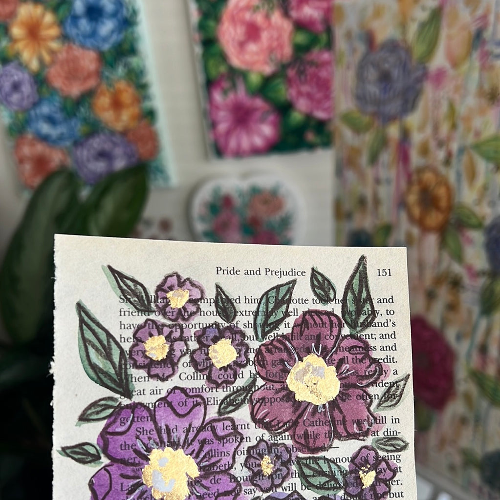 Floral Original Painted Book Page Paper #37