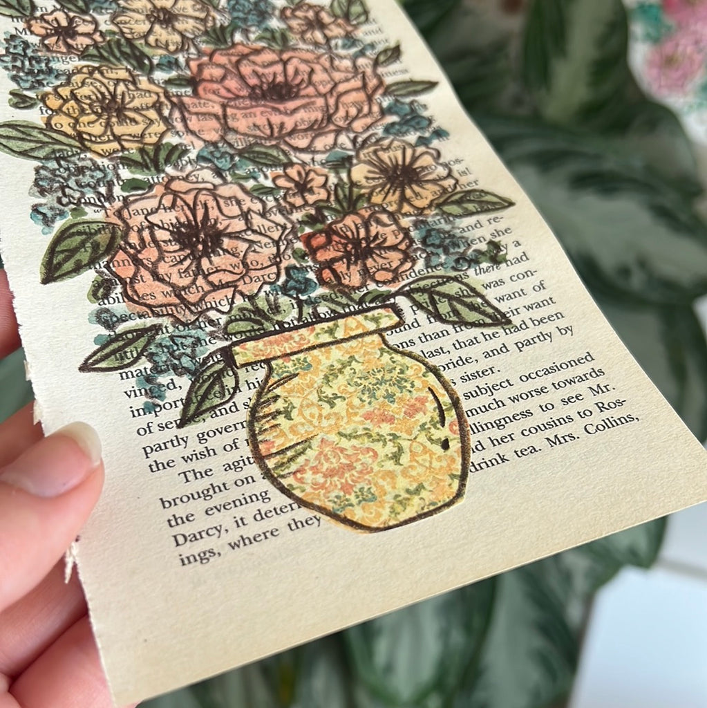 Floral Original Painted Book Page Paper #24