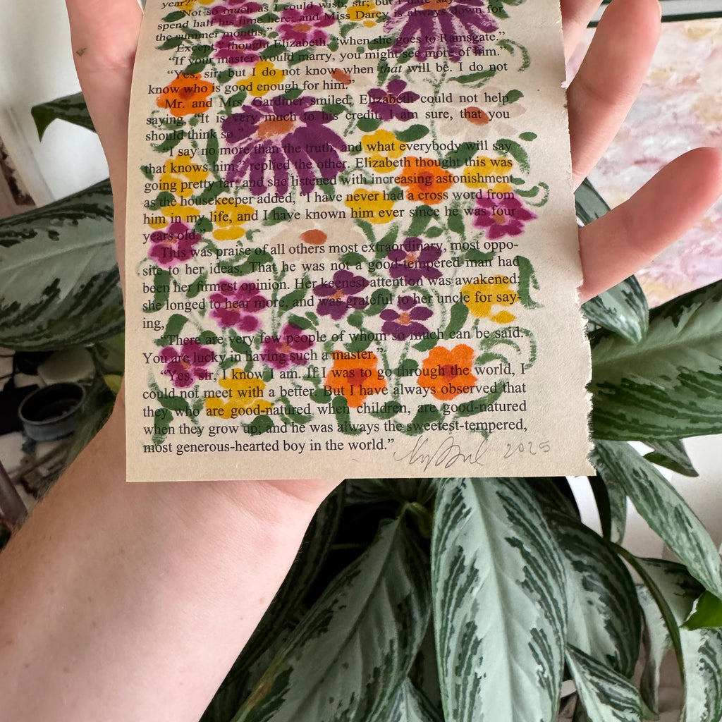 Floral Original Painted Book Page Paper #3